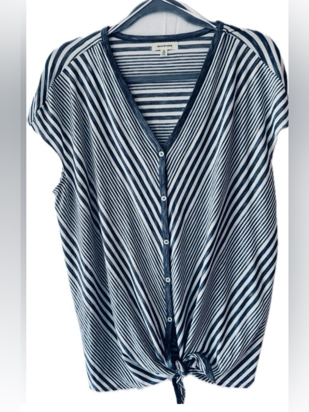 MAX STUDIO Tie-Front Summer Top | Navy & White Stripes | Size 1X